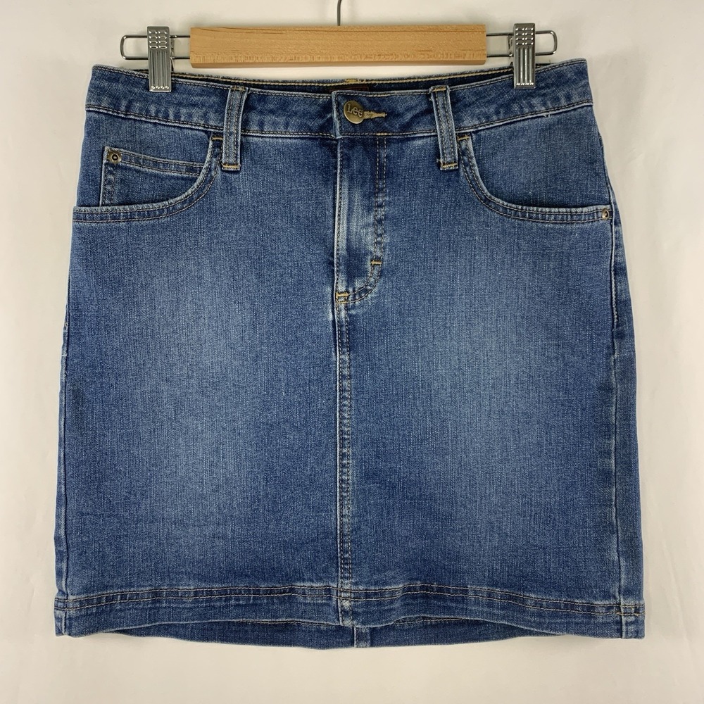 Lee Womens Denim Jean Skort Size 6 Preppy Grunge Medium Wash Mid Rise